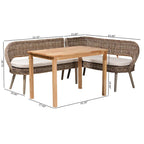 Ensemble coin repas Raisa style bohème moderne, banc en rotin kubu naturel et table en bois