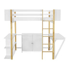 Wood Loft Bed With Built-in Storage Cabinet, Cubes and Foldable desk