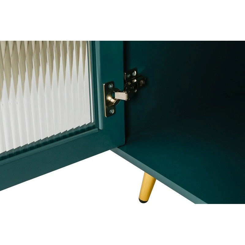 Buffet Grondin de style moderne du milieu du siècle, 152 cm de large, avec portes en verre trempé cannelé et étagères réglables