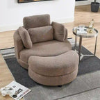 Fauteuil pivotant surdimensionné 39W, pouf de rangement lune, canapé deux places pivotant rond, fauteuil relax, 4 coussins