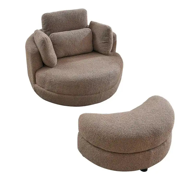 Fauteuil pivotant surdimensionné 39W, pouf de rangement lune, canapé deux places pivotant rond, fauteuil relax, 4 coussins