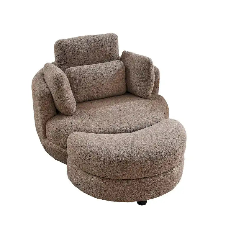 Fauteuil pivotant surdimensionné 39W, pouf de rangement lune, canapé deux places pivotant rond, fauteuil relax, 4 coussins