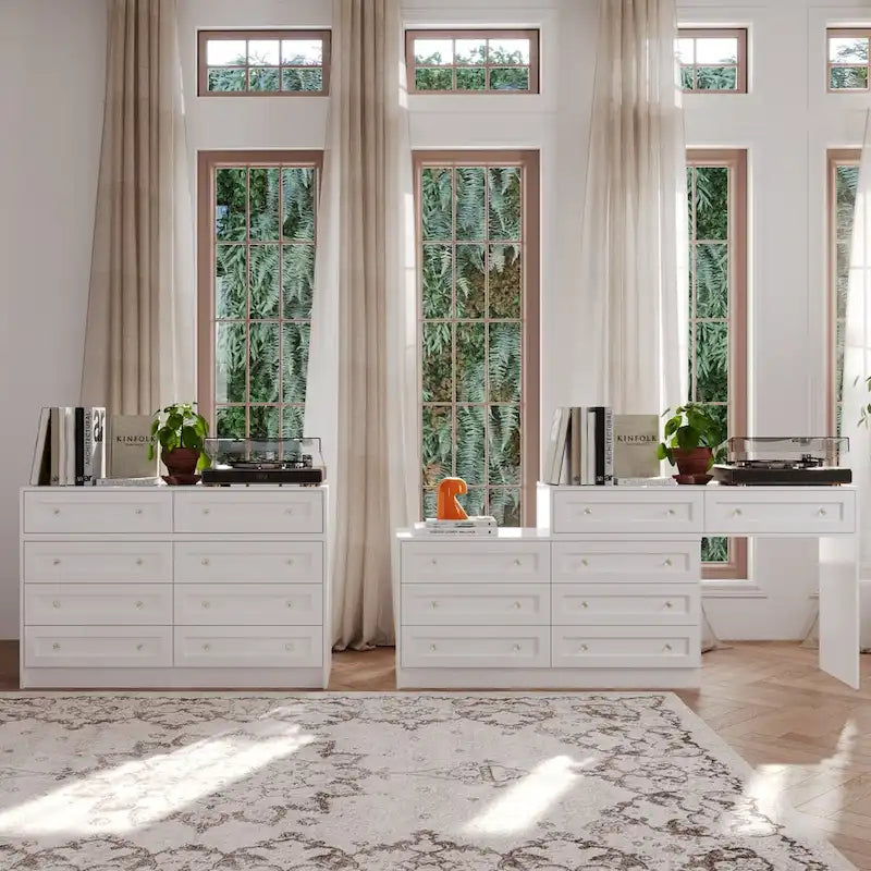 White Dresser and Vanity Versatile Storage Solution Crystal Desk