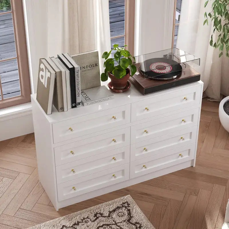 Commode et coiffeuse blanches, solution de rangement polyvalente, bureau en cristal