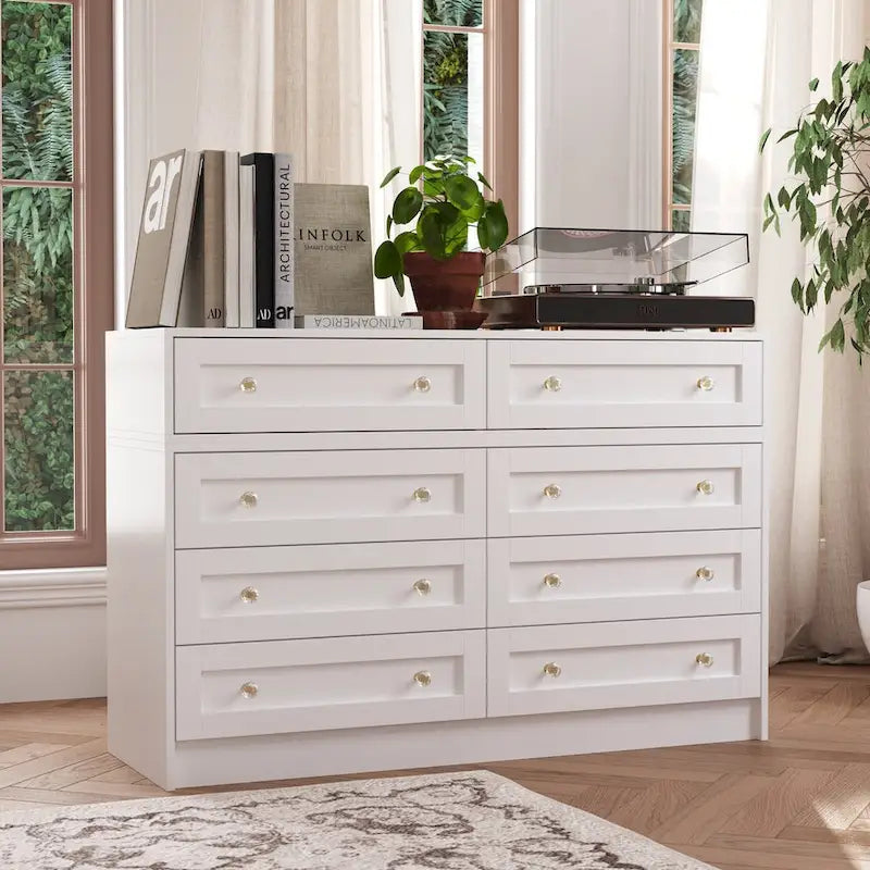 Commode et coiffeuse blanches, solution de rangement polyvalente, bureau en cristal