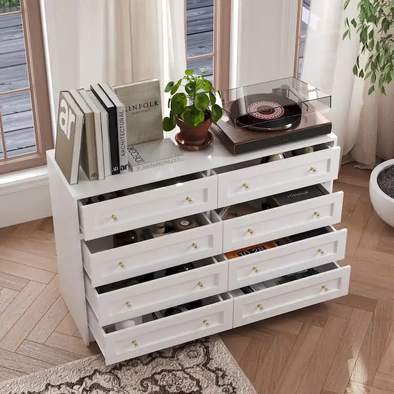 Commode et coiffeuse blanches, solution de rangement polyvalente, bureau en cristal