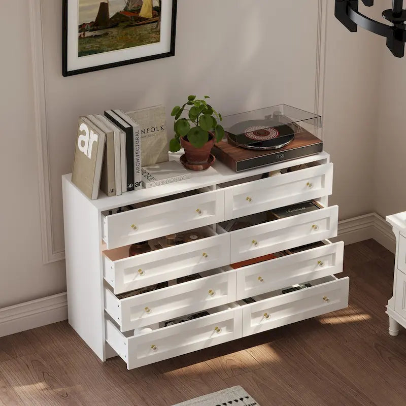 Commode et coiffeuse blanches, solution de rangement polyvalente, bureau en cristal