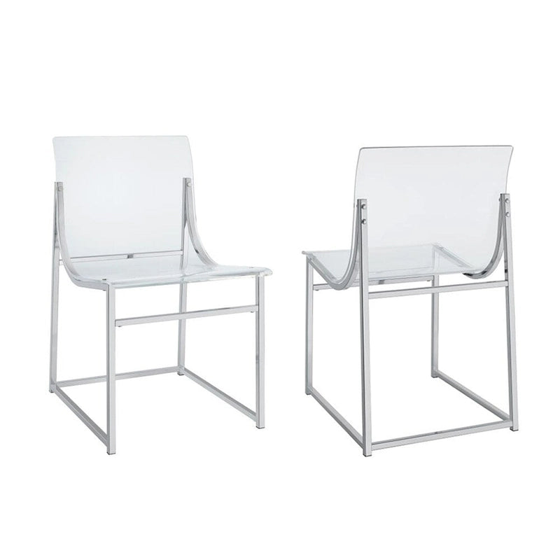 Set of 2 Dining Side Chairs in Clear and Chrome