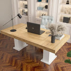 Table de conférence en bois avec piètement blanc, table de réunion, bureau d'ordinateur