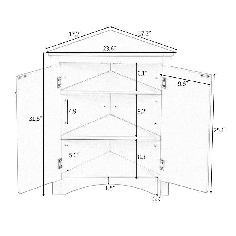 Armoire de rangement triangulaire autoportante pour salle de bain avec étagères réglables