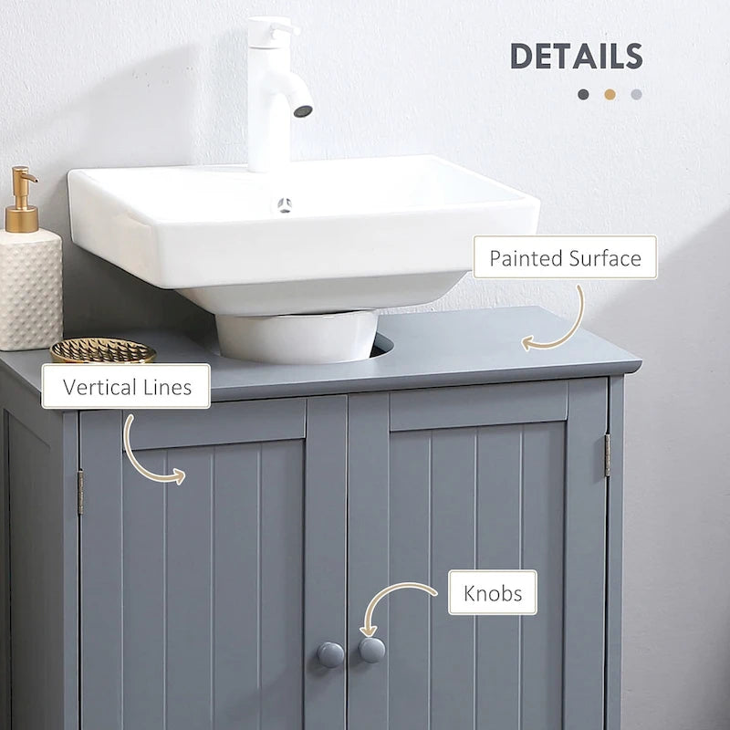 Meuble sous-vasque avec 2 portes et étagère, gris.