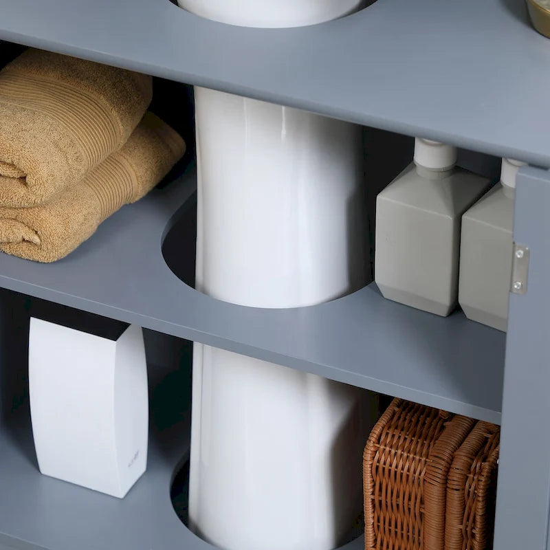 Meuble sous-vasque avec 2 portes et étagère, gris.