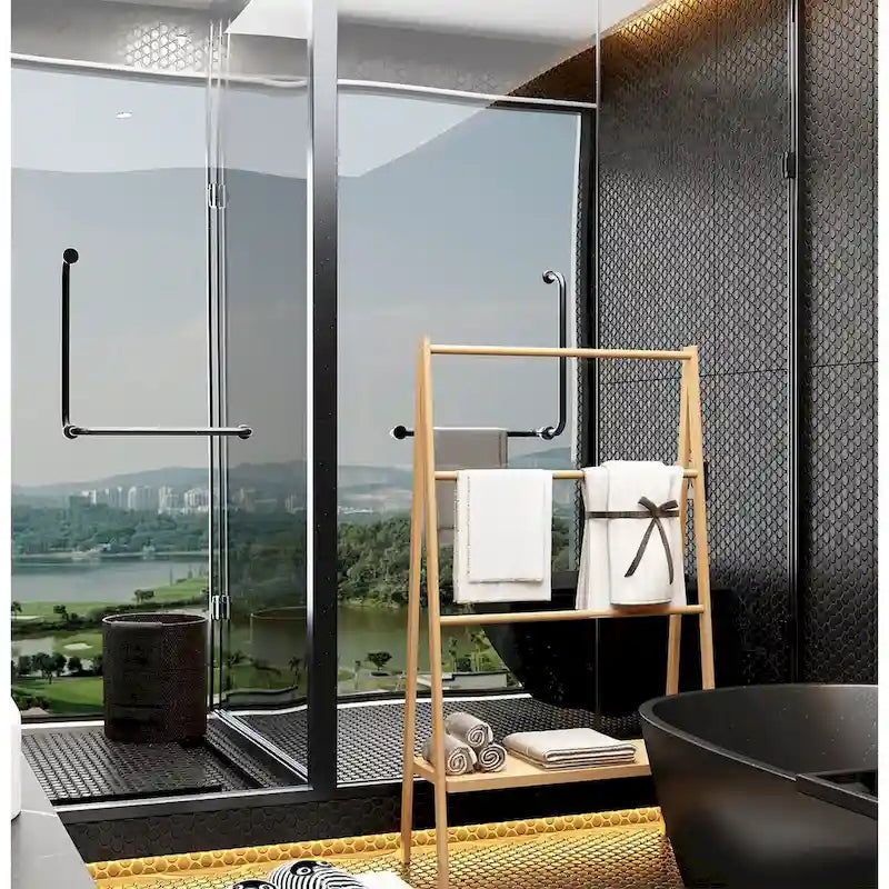 Bamboo Ladder Towel Rack with Storage Shelf