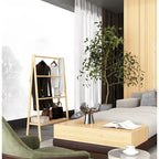 Porte-serviettes échelle en bambou avec étagère de rangement