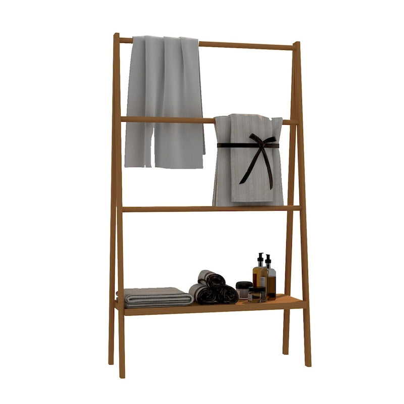 Porte-serviettes échelle en bambou avec étagère de rangement
