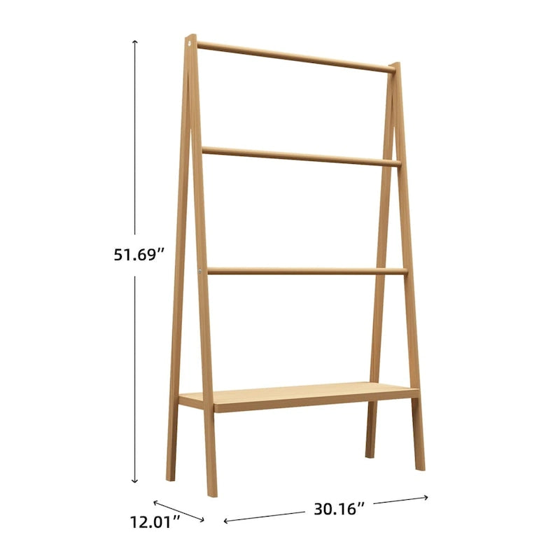 Porte-serviettes échelle en bambou avec étagère de rangement