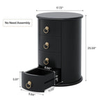 Table d'appoint ronde vintage en bois massif, sans assemblage, avec tiroirs latéraux.