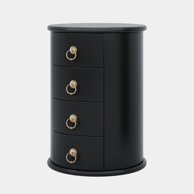 Table d'appoint ronde vintage en bois massif, sans assemblage, avec tiroirs latéraux.