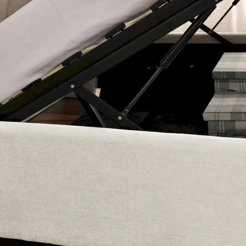 Lit plateforme hydraulique rembourré Queen Size avec rangement et tête de lit intégrée, revêtement en tissu chenille, gris