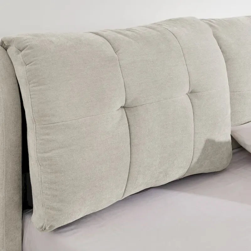 Lit plateforme hydraulique rembourré Queen Size avec rangement et tête de lit intégrée, revêtement en tissu chenille, gris