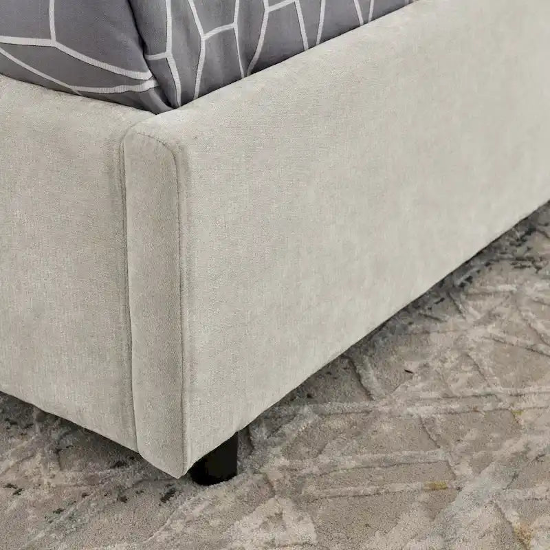 Lit plateforme hydraulique rembourré Queen Size avec rangement et tête de lit intégrée, revêtement en tissu chenille, gris