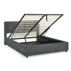 Lit plateforme hydraulique rembourré Queen Size avec rangement et tête de lit intégrée, revêtement en tissu chenille, gris