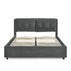 Lit plateforme hydraulique rembourré Queen Size avec rangement et tête de lit intégrée, revêtement en tissu chenille, gris