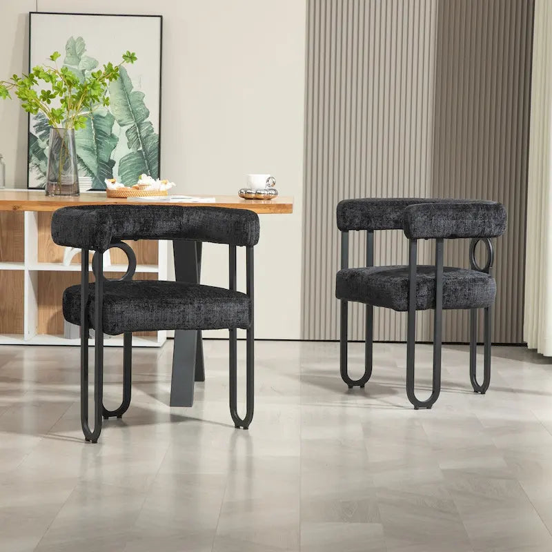 Chaises de salle à manger d'appoint contemporaines, revêtues de chenille et de cuir (lot de 2).