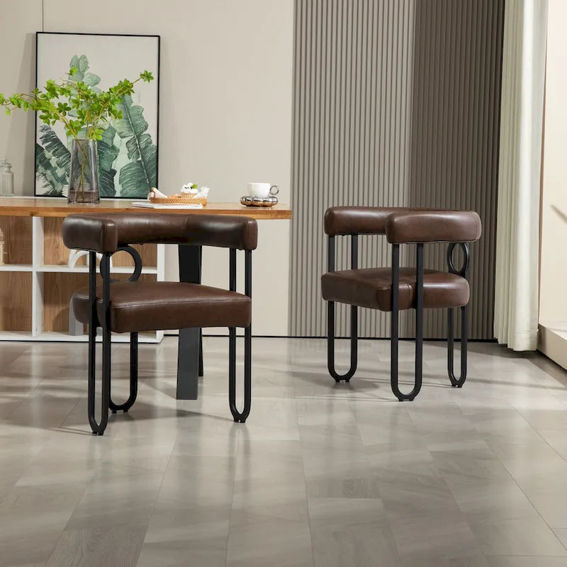 Chaises de salle à manger d'appoint contemporaines, revêtues de chenille et de cuir (lot de 2).