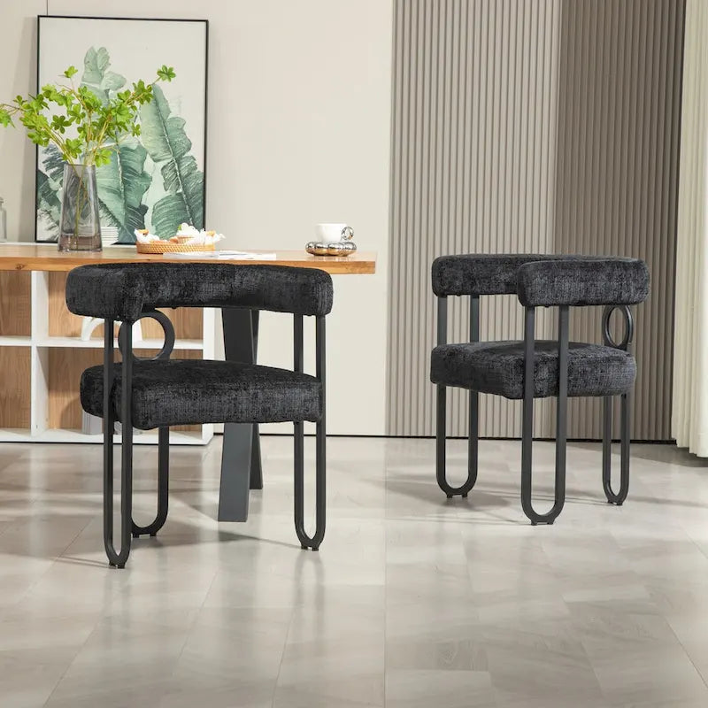 Chaises de salle à manger d'appoint contemporaines, revêtues de chenille et de cuir (lot de 2).