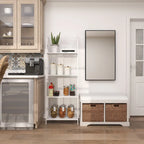 Banc de rangement en bois avec paniers en jonc de mer brun et assise rembourrée - Blanc - Roche River Decor