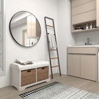 Banc de rangement en bois avec paniers en jonc de mer brun et assise rembourrée - Blanc - Roche River Decor