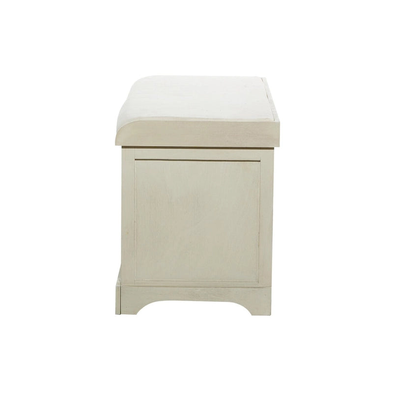 Banc de rangement en bois avec paniers en jonc de mer brun et assise rembourrée - Blanc - Roche River Decor