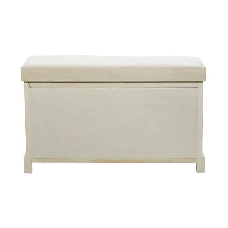 Banc de rangement en bois avec paniers en jonc de mer brun et assise rembourrée - Blanc - Roche River Decor