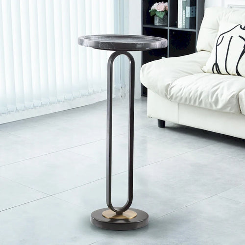 12 Grey Round Marble Metal Marble Pedestal End Table