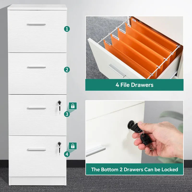 Classeur vertical verrouillable Moasis 51H à 4 tiroirs pour bureau à domicile